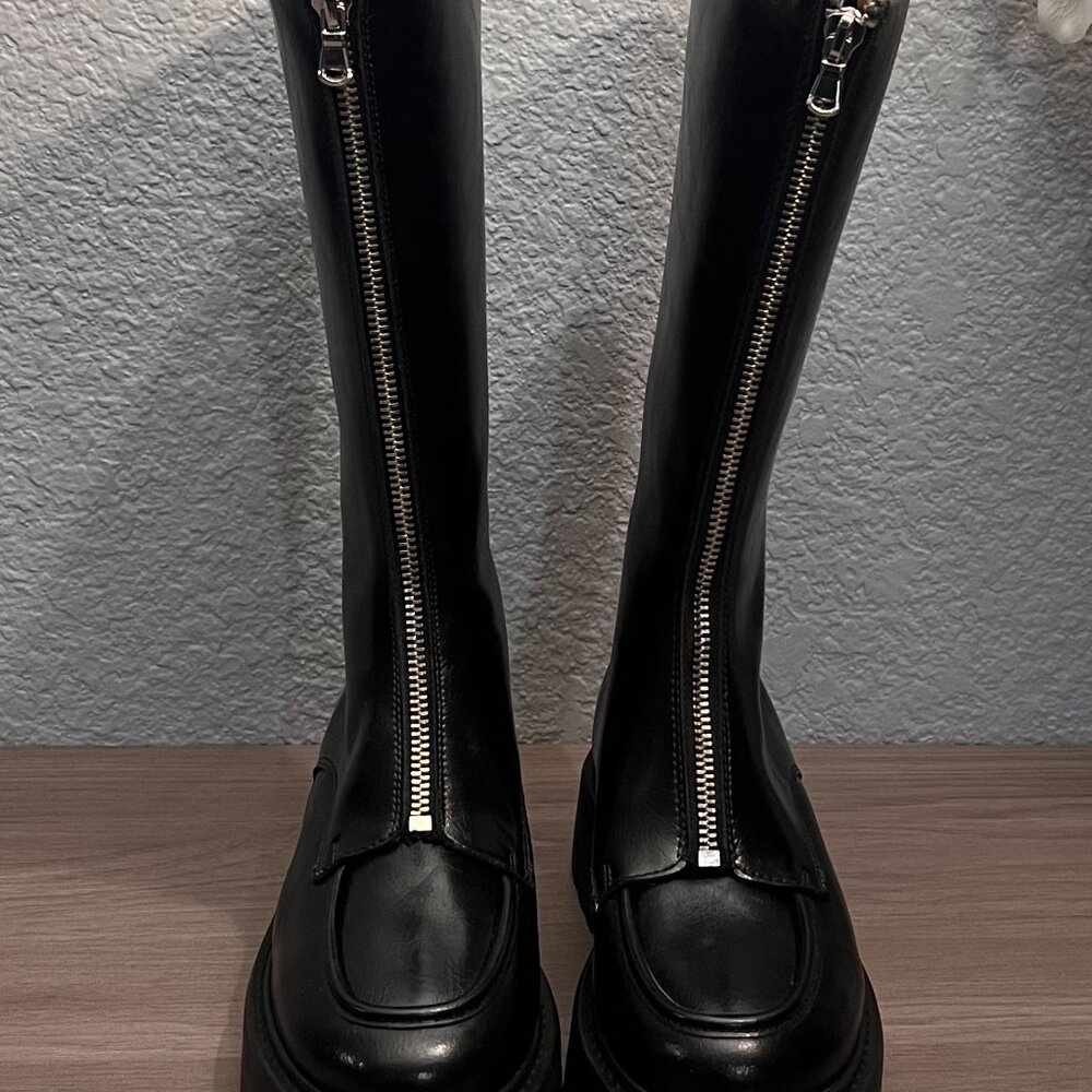  Steve Madden RINZA Mid-Calf Boots Size 8.5 Black Leather Center Zipper (New, No - Picture 4 of 8